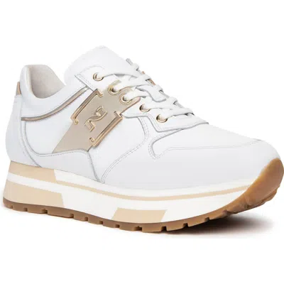 Nerogiardini Logo Plate Sneaker In White/gold