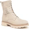 Nerogiardini Leather Logo Cuff Combat Booties In Beige/khaki