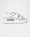 Nerogiardini Metallic Crisscross Wedge Platform Sandals In Silver