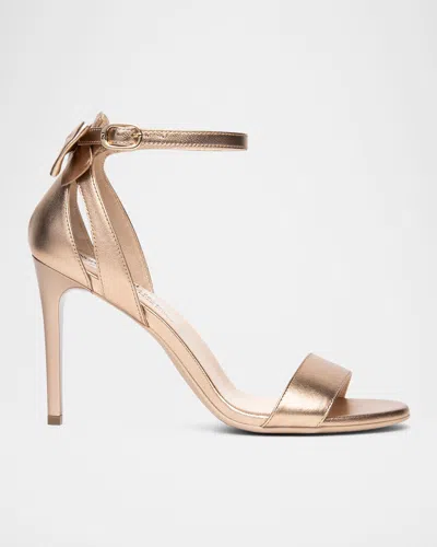 Nerogiardini Metallic Leather Bow Sandals In Light Gold