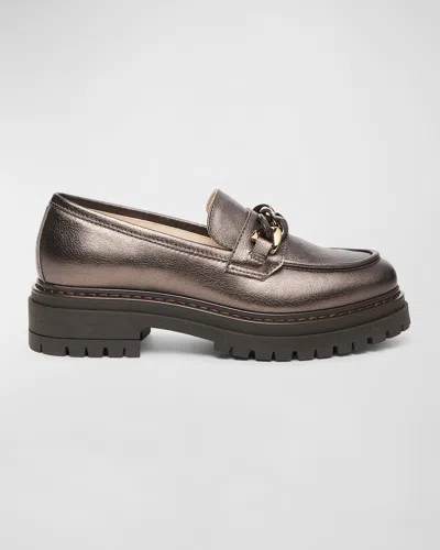 Nerogiardini Metallic Leather Chain Lug-sole Loafers In Open Brown