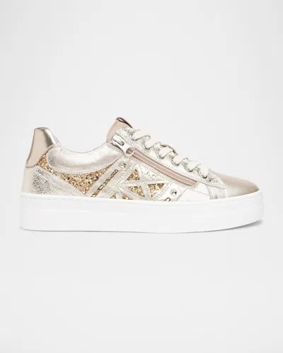 NEROGIARDINI METALLIC LEATHER SIDE-ZIP SNEAKERS