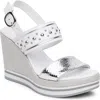 Nerogiardini Metallic Platform Wedge Sandal In White/silver