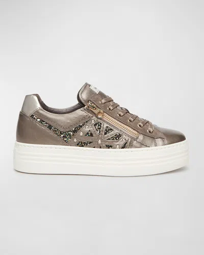 Nerogiardini Metallic Zip Cutout Glitter Sneakers In Grey