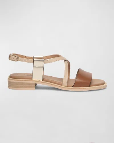 Nerogiardini Mixed Leather Crisscross Slingback Sandals In Brown