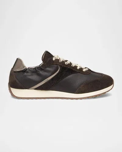 Nerogiardini Mixed Leather Low-top Sneakers In Chocolate