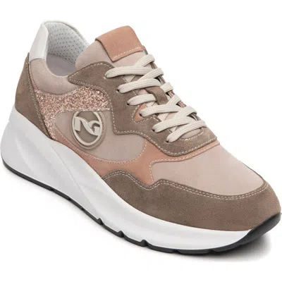 Nerogiardini Mixed Media Sneaker In Taupe/blush