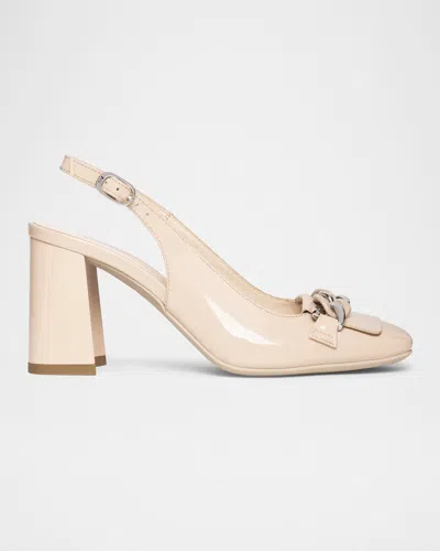 Nerogiardini Patent Leather Chain Slingback Pumps