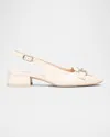 Nerogiardini Patent Leather Horsebit Slingback Pumps In Latte