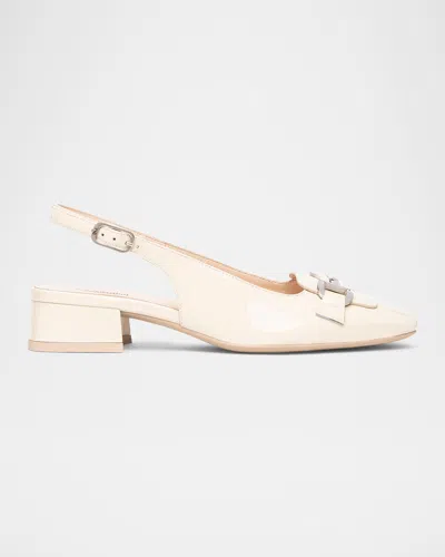 Nerogiardini Patent Leather Horsebit Slingback Pumps In Latte