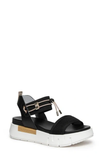 Nerogiardini Bungee Leather Flatform Sandals In Black