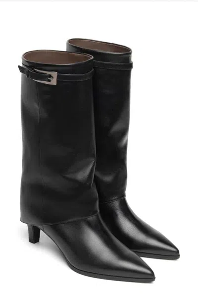 Nerogiardini Pointed Toe Cuff Leather Boot In Black