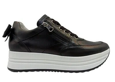 Pre-owned Nerogiardini Shoes For Woman Nero Giardini E306370d Sneakers Platform Casual Leather Black