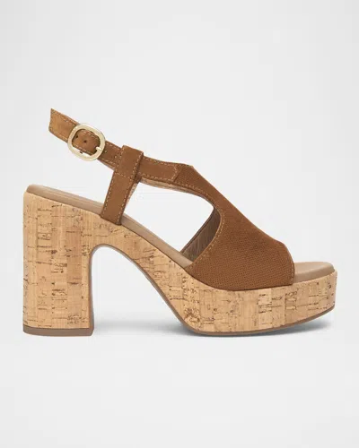 Nerogiardini Suede Ankle-strap Platform Cork Sandals In Tobacco