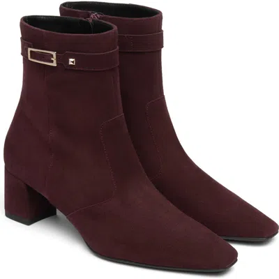Nerogiardini Suede Block Heel Bootie In Burgundy