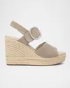 Nerogiardini Suede Buckled Strap Espadrille Wedge Sandals In Taupe