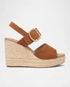 Nerogiardini Suede Buckled Strap Espadrille Wedge Sandals In Tobacco
