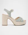 Nerogiardini Suede Criss-cross Strap Woven Platform Sandals In Mint