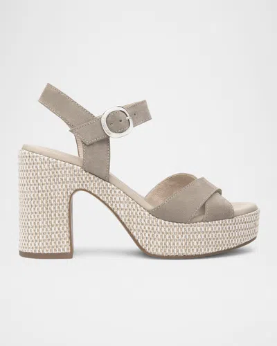 Nerogiardini Suede Criss-cross Strap Woven Platform Sandals In Taupe