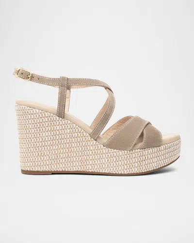 Nerogiardini Suede Crisscross Wedge Platform Sandals In Taupe