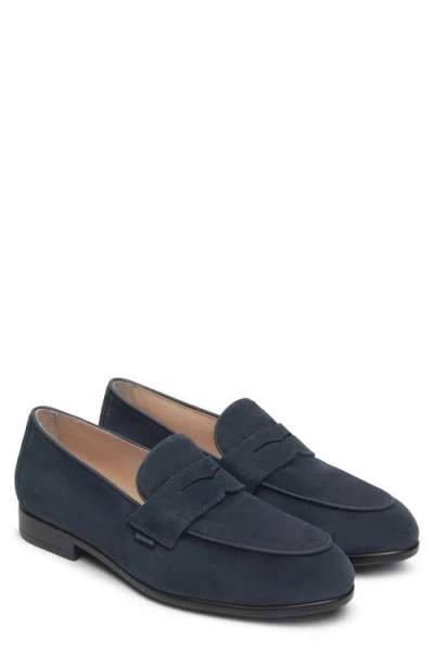 Nerogiardini Suede Slip-on Penny Loafer In Blue
