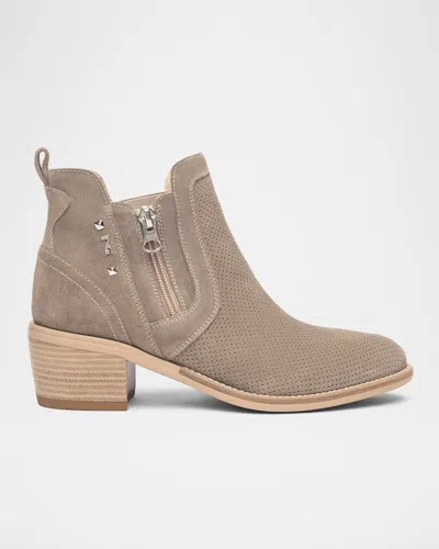 Nerogiardini Suede Western Ankle Booties In Taupe