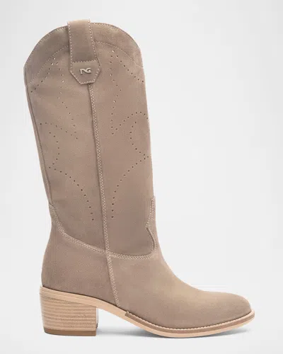 Nerogiardini Suede Western Boots In Taupe