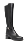 Nerogiardini Leather Stretch Buckle Knee Boots In Black