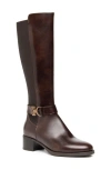 Nerogiardini Leather Stretch Buckle Knee Boots In Brown