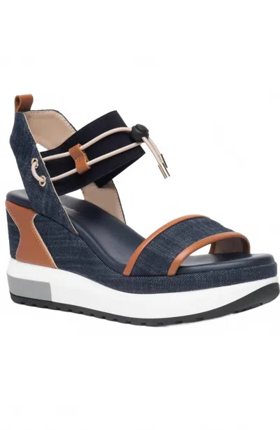 Nerogiardini Women's Bungee Platform Wedge In Blue Jeans/cognac In Multi