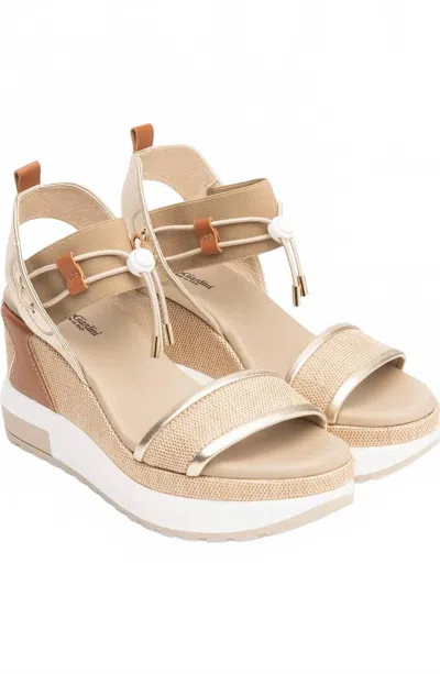 Nerogiardini Women's Bungee Platform Wedge Sandal In Linen/gold In Multi