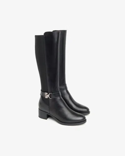 Nerogiardini Women's Leather Stretch Buckle Knee Boots In Black