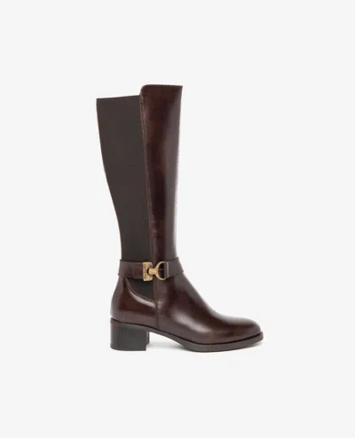 NEROGIARDINI WOMEN'S LEATHER STRETCH BUCKLE KNEE BOOTS IN BROWN