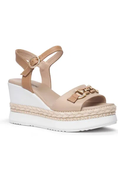 Nerogiardini Women's Platform Wedge Sandals In Latte/taupe Leather In Multi