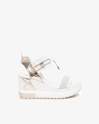 Nerogiardini Women's Platform Wedge Sandals In Metallic/white In Multi