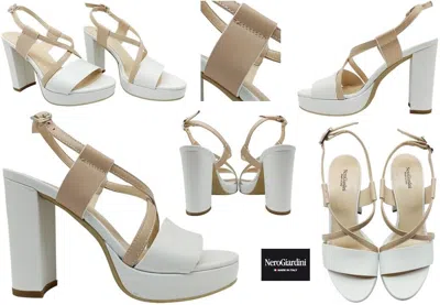 Pre-owned Nerogiardini Women's Sandals Nero Giardini E307543d E307542d High Heels Casual Comfy Leather In White