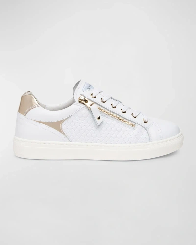 Nerogiardini Woven Leather Zip Low-top Sneakers In White