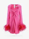 Nervi Dress With Natural Feathers With Knot On The Front In Pink