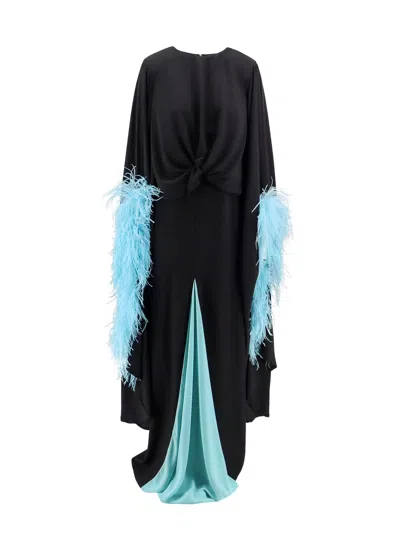 NERVI LONG DRESS WITH NATURAL FEATHERS DETAIL