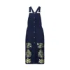 Nesavaali Women's Blue Boho Chic With Luxe Gold Print Dungarees In Blue