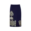 Nesavaali Women's Blue Cotton Metallic Foil Print Sheath Skirt In Blue