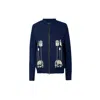 Nesavaali Women's Blue Navy Metallic Printed Bomber Jacket In Blue