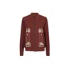 Nesavaali Women's Brown Artisanal Printed Brick Bomber Jacket In Brown