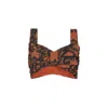 Nesavaali Women's Brown Distressed Artisanal Printed Cotton Cropped Top In Brown