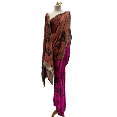 Nesavaali Women's Brown Safa Pre-stitched Printed Sari - Ready To Wear