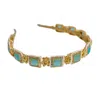 Nesavaali Women's Gold Turquoise Square Stone Hairband For Weddings & Celebrations In Gold