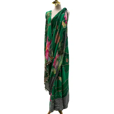 Nesavaali Women's Green Amy Pre-stitched Printed Sari - Ready To Wear