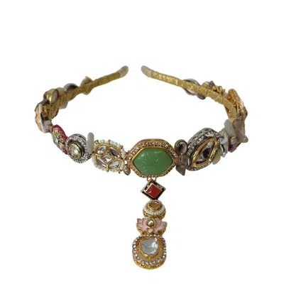 Nesavaali Women's  Boho Embellished Hairband With Tikka For Weddings And Parties