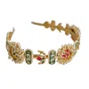 Nesavaali Women's Pearl Embellished Gold Hairband With Intricate Enamel Stones For Weddings & Festivals In Gold