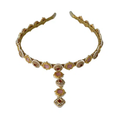 Nesavaali Women's Pink Regal Tikka Embellished Hairband For Weddings, Parties, Mehandis & Festivals